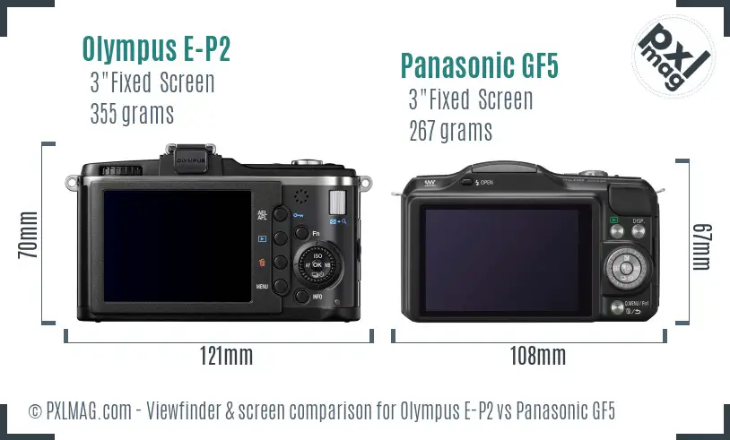 Olympus E-P2 vs Panasonic GF5 Screen and Viewfinder comparison