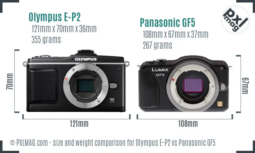 Olympus E-P2 vs Panasonic GF5 size comparison