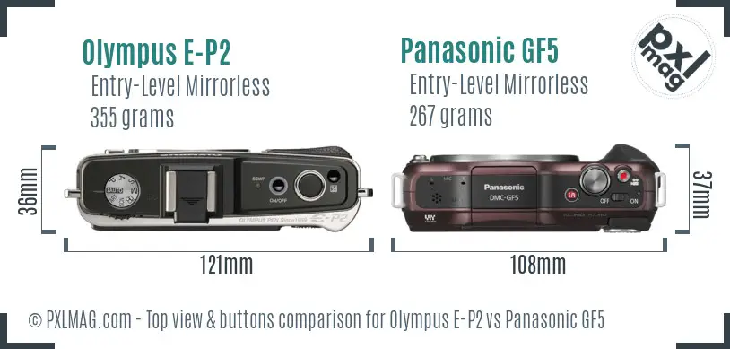 Olympus E-P2 vs Panasonic GF5 top view buttons comparison