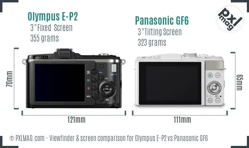 Olympus E-P2 vs Panasonic GF6 Screen and Viewfinder comparison