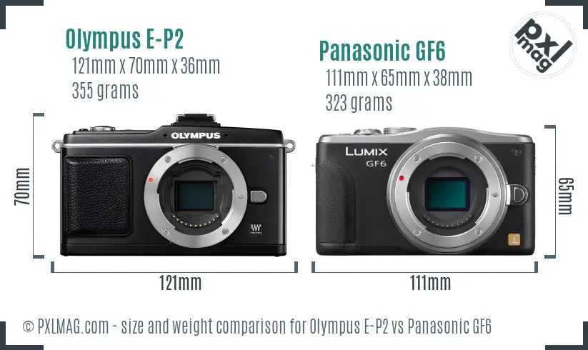 Olympus E-P2 vs Panasonic GF6 size comparison