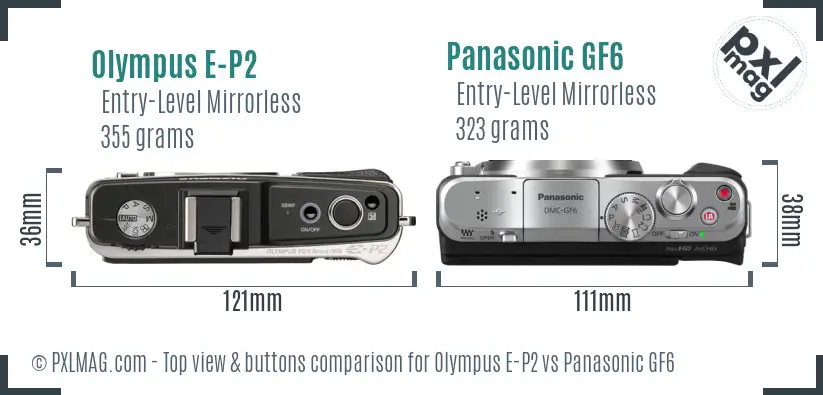 Olympus E-P2 vs Panasonic GF6 top view buttons comparison