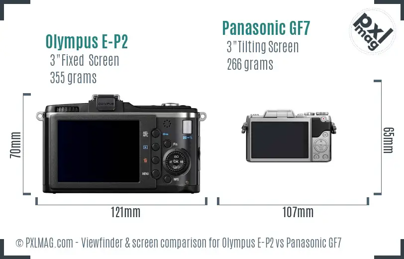 Olympus E-P2 vs Panasonic GF7 Screen and Viewfinder comparison
