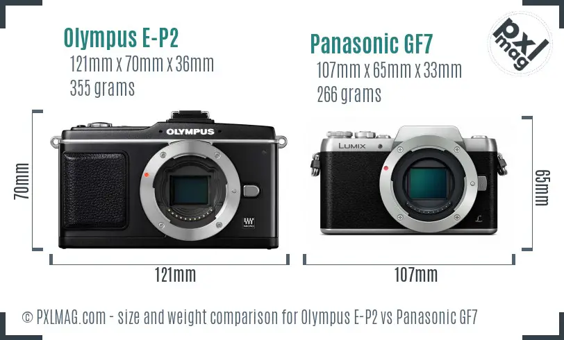 Olympus E-P2 vs Panasonic GF7 size comparison