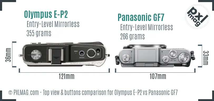 Olympus E-P2 vs Panasonic GF7 top view buttons comparison