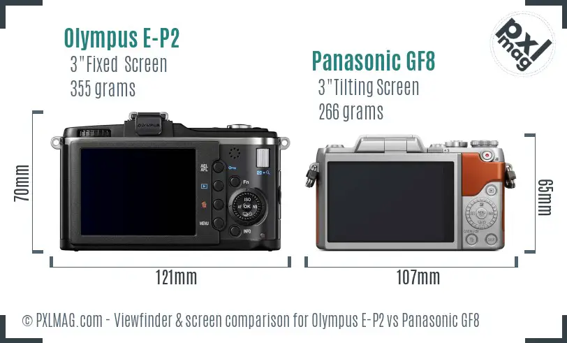 Olympus E-P2 vs Panasonic GF8 Screen and Viewfinder comparison