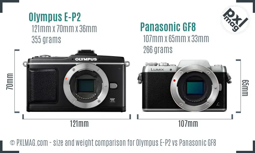 Olympus E-P2 vs Panasonic GF8 size comparison