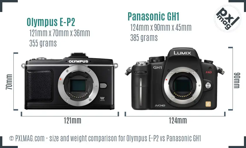 Olympus E-P2 vs Panasonic GH1 size comparison