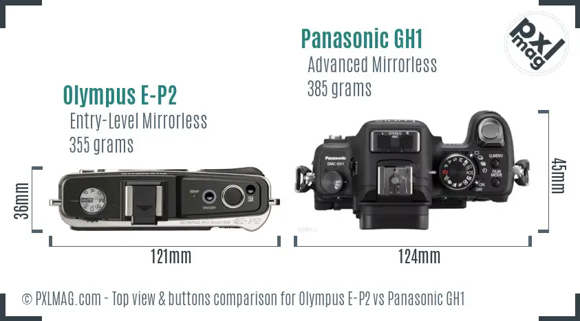 Olympus E-P2 vs Panasonic GH1 top view buttons comparison