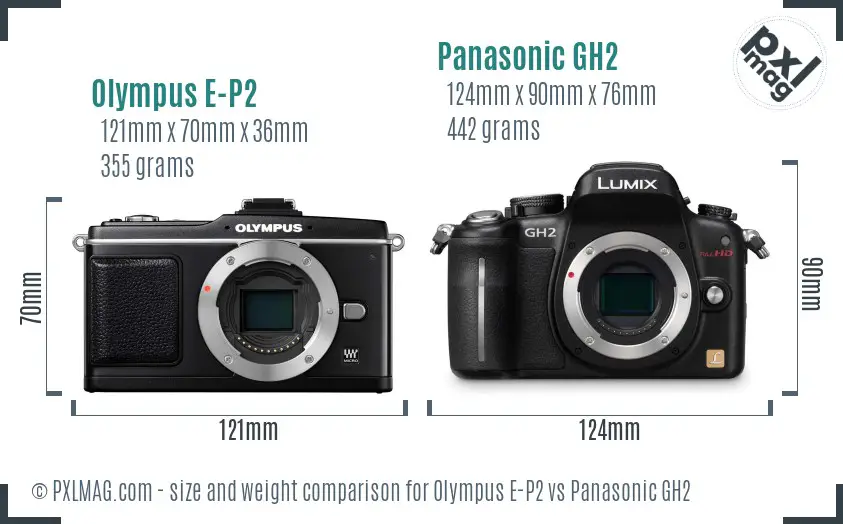 Olympus E-P2 vs Panasonic GH2 size comparison