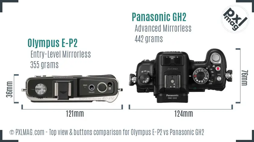 Olympus E-P2 vs Panasonic GH2 top view buttons comparison