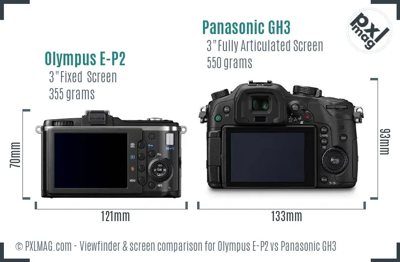 Olympus E-P2 vs Panasonic GH3 Screen and Viewfinder comparison