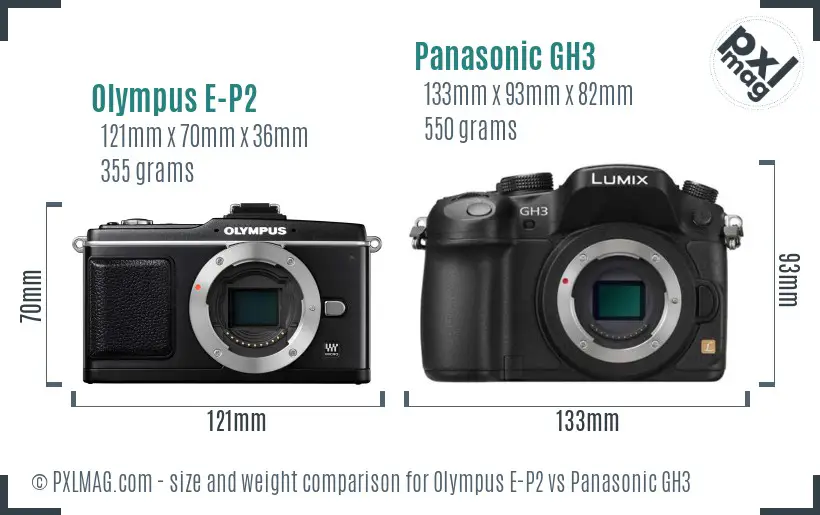 Olympus E-P2 vs Panasonic GH3 size comparison