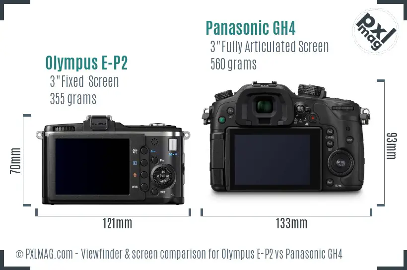 Olympus E-P2 vs Panasonic GH4 Screen and Viewfinder comparison