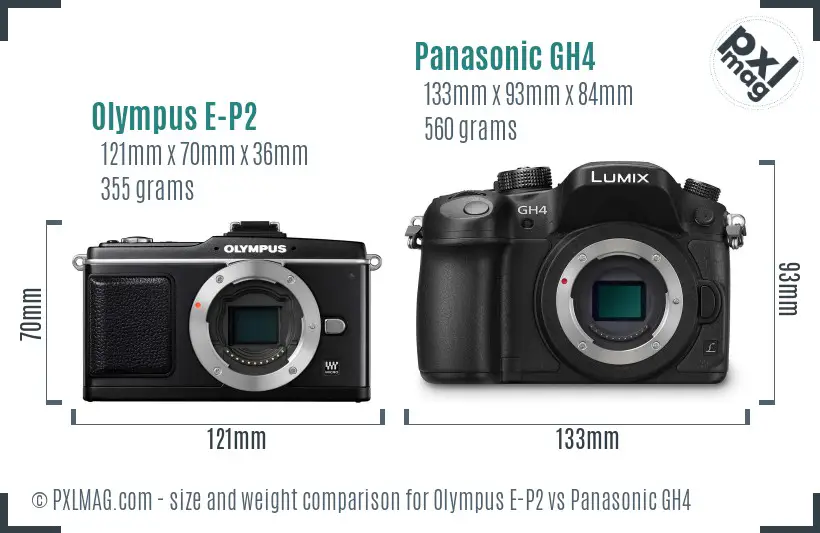 Olympus E-P2 vs Panasonic GH4 size comparison