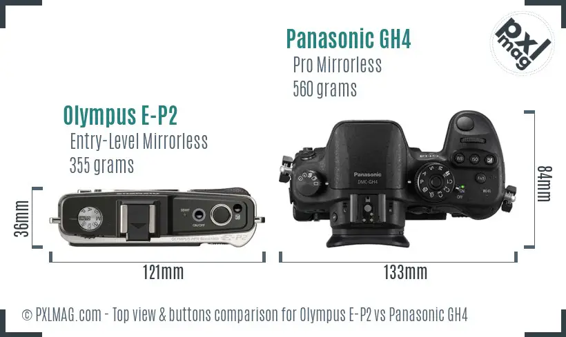 Olympus E-P2 vs Panasonic GH4 top view buttons comparison