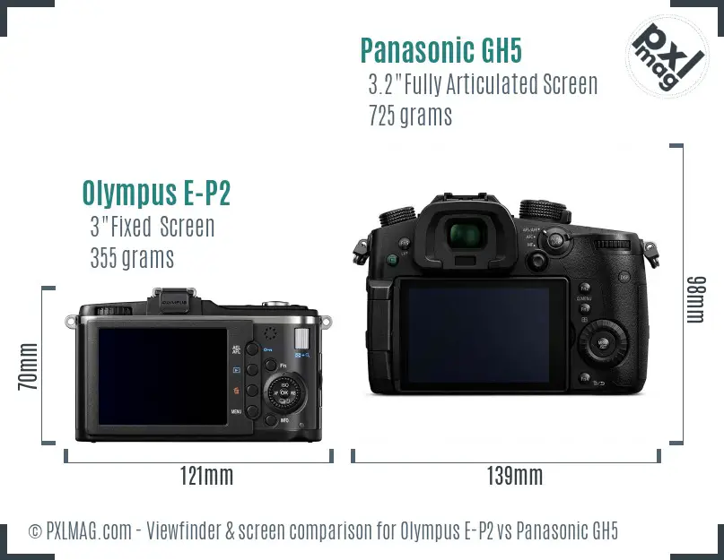 Olympus E-P2 vs Panasonic GH5 Screen and Viewfinder comparison