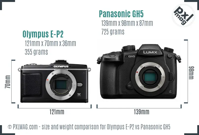 Olympus E-P2 vs Panasonic GH5 size comparison