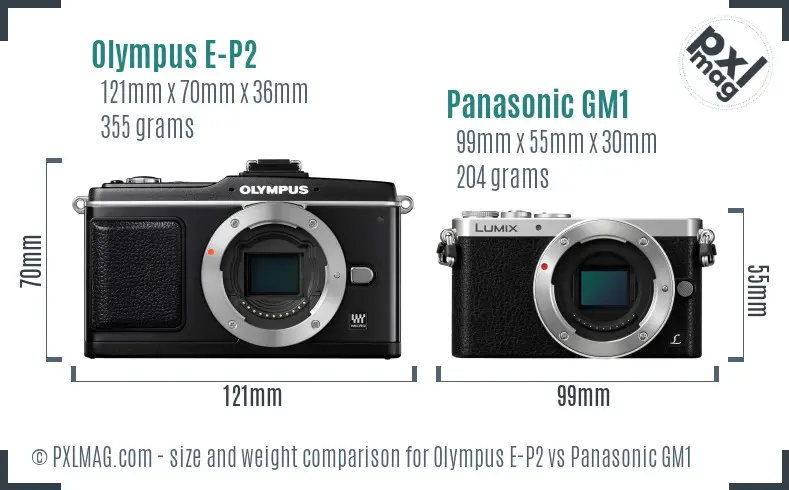 Olympus E-P2 vs Panasonic GM1 size comparison