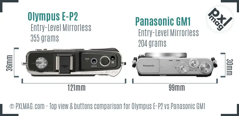 Olympus E-P2 vs Panasonic GM1 top view buttons comparison