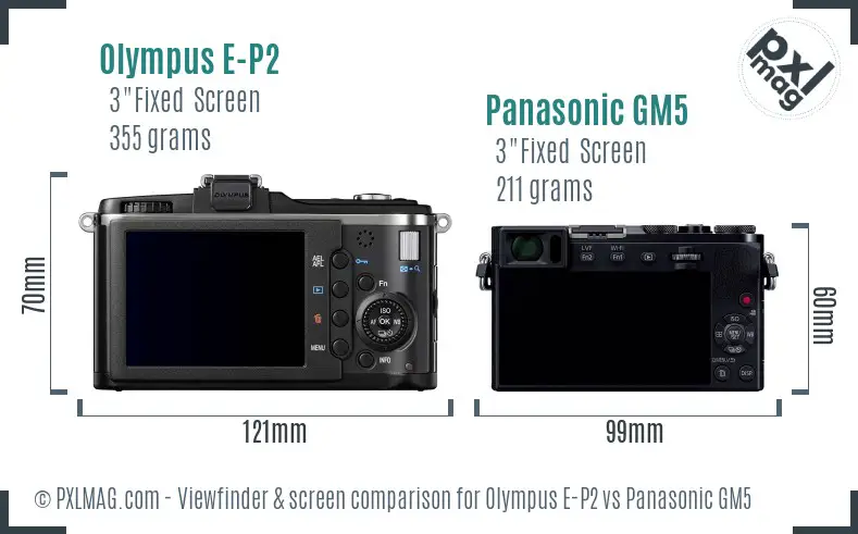 Olympus E-P2 vs Panasonic GM5 Screen and Viewfinder comparison