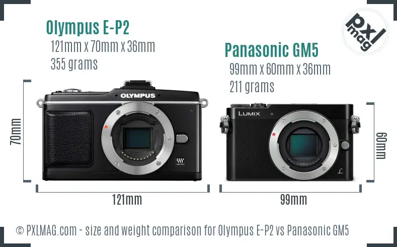 Olympus E-P2 vs Panasonic GM5 size comparison