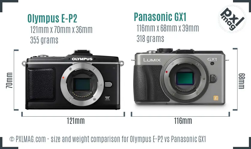 Olympus E-P2 vs Panasonic GX1 size comparison