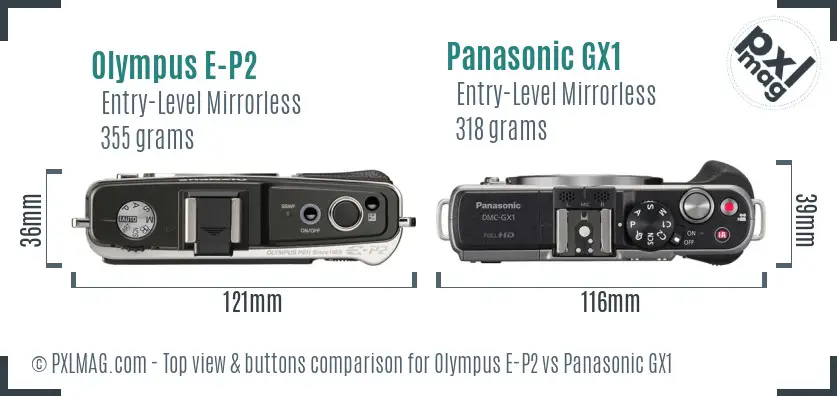 Olympus E-P2 vs Panasonic GX1 top view buttons comparison
