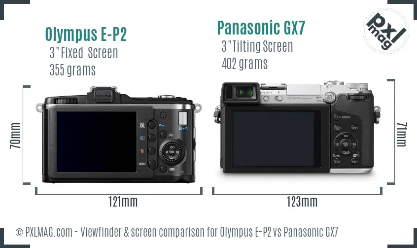 Olympus E-P2 vs Panasonic GX7 Screen and Viewfinder comparison