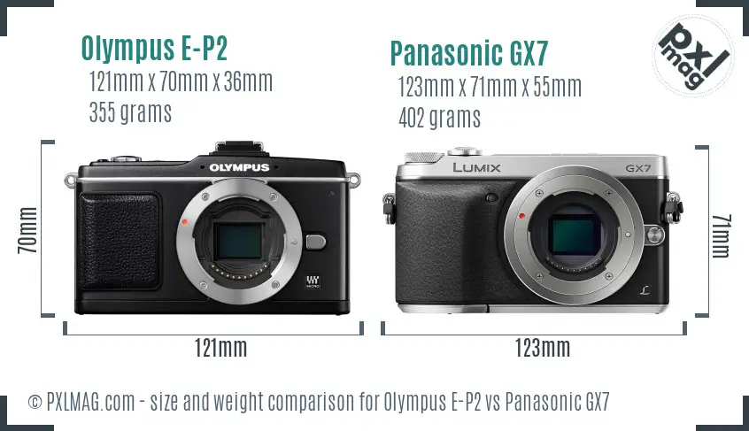 Olympus E-P2 vs Panasonic GX7 size comparison
