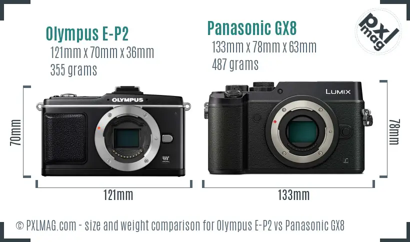Olympus E-P2 vs Panasonic GX8 size comparison