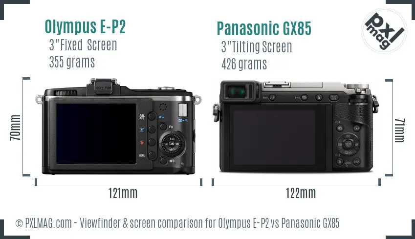 Olympus E-P2 vs Panasonic GX85 Screen and Viewfinder comparison