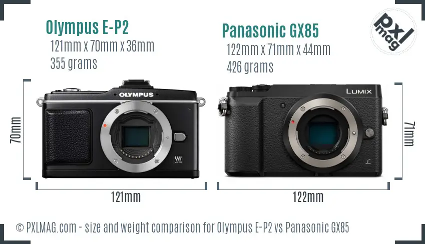 Olympus E-P2 vs Panasonic GX85 size comparison