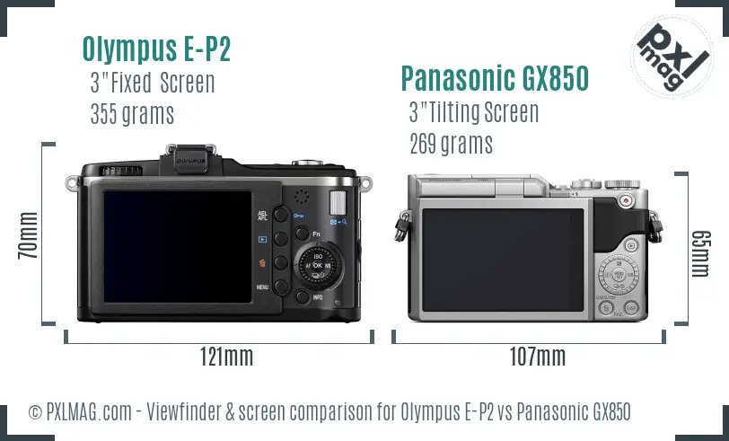 Olympus E-P2 vs Panasonic GX850 Screen and Viewfinder comparison