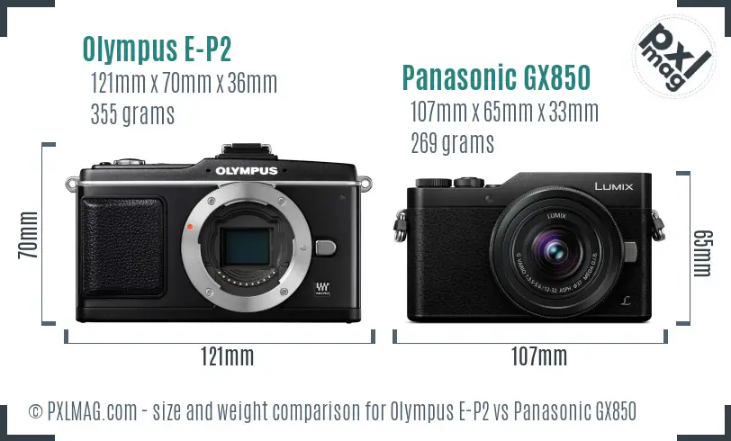Olympus E-P2 vs Panasonic GX850 size comparison