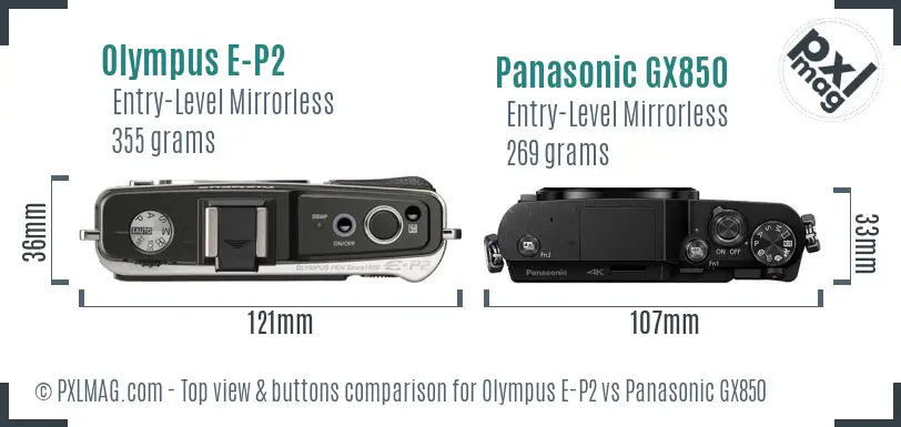 Olympus E-P2 vs Panasonic GX850 top view buttons comparison