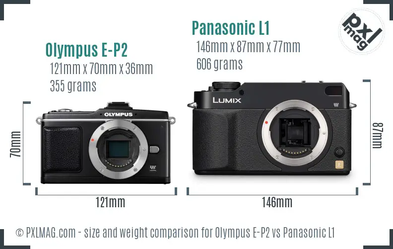 Olympus E-P2 vs Panasonic L1 size comparison