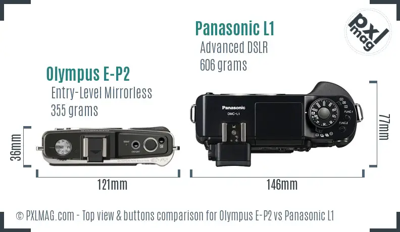 Olympus E-P2 vs Panasonic L1 top view buttons comparison