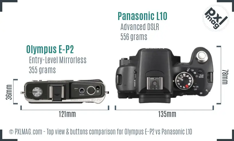 Olympus E-P2 vs Panasonic L10 top view buttons comparison