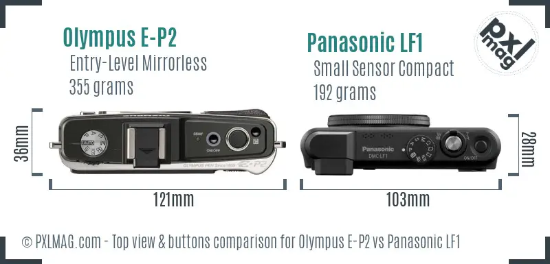 Olympus E-P2 vs Panasonic LF1 top view buttons comparison