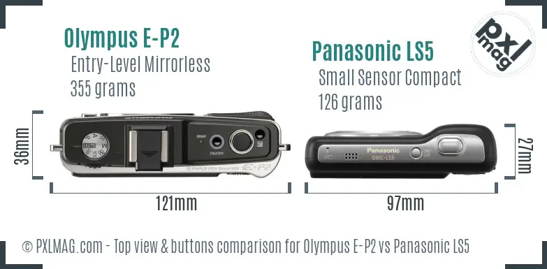 Olympus E-P2 vs Panasonic LS5 top view buttons comparison