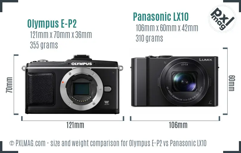 Olympus E-P2 vs Panasonic LX10 size comparison