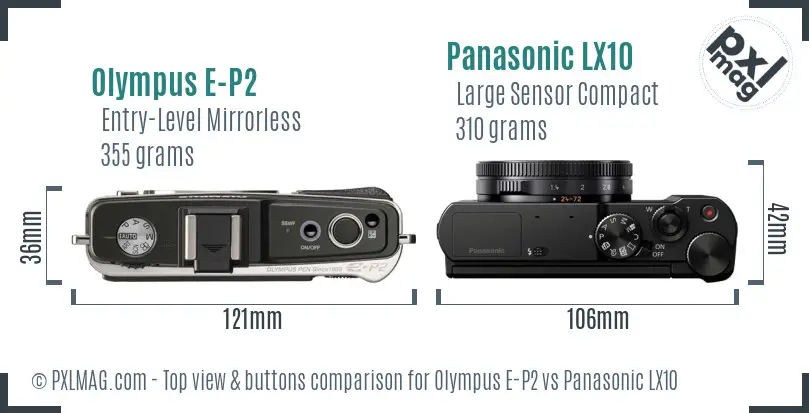 Olympus E-P2 vs Panasonic LX10 top view buttons comparison