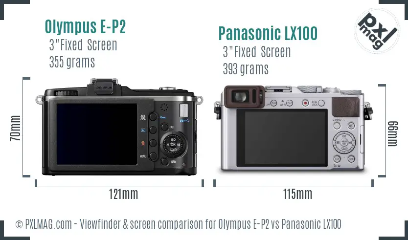 Olympus E-P2 vs Panasonic LX100 Screen and Viewfinder comparison