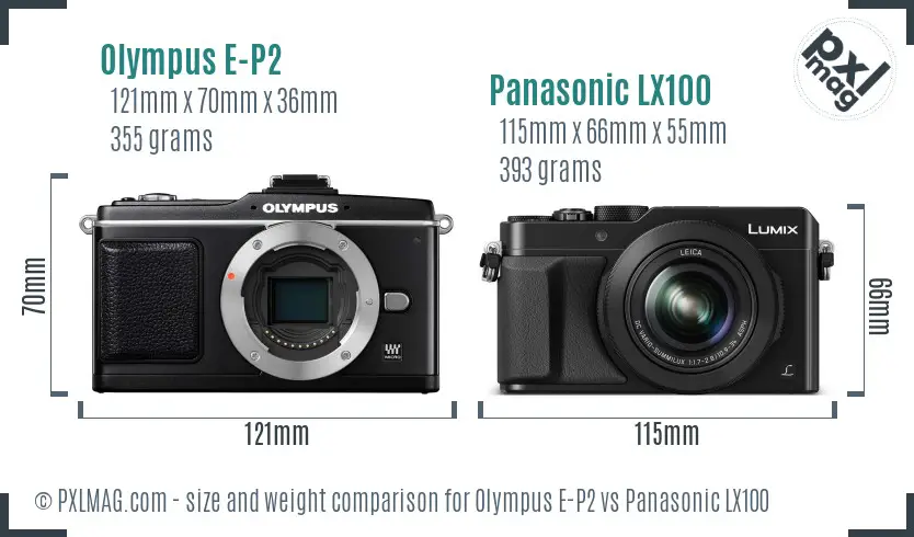 Olympus E-P2 vs Panasonic LX100 size comparison