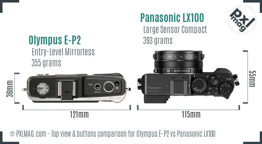 Olympus E-P2 vs Panasonic LX100 top view buttons comparison