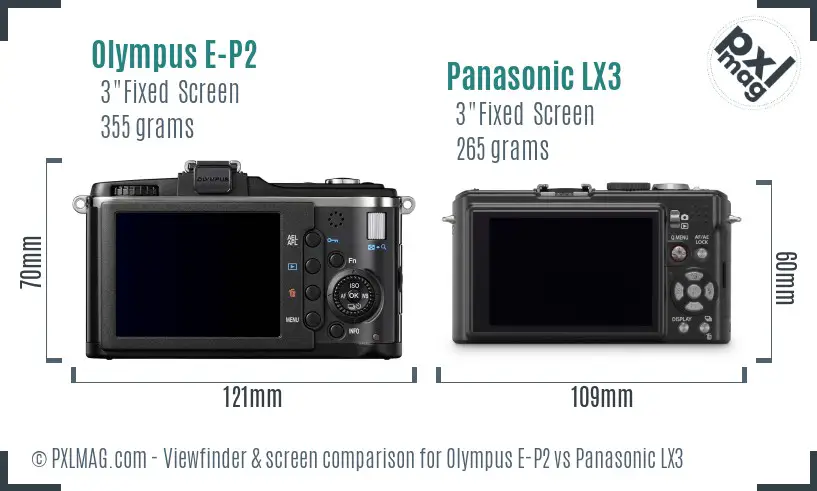 Olympus E-P2 vs Panasonic LX3 Screen and Viewfinder comparison