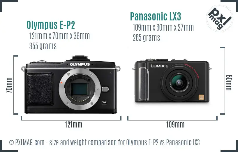 Olympus E-P2 vs Panasonic LX3 size comparison