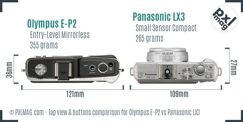 Olympus E-P2 vs Panasonic LX3 top view buttons comparison