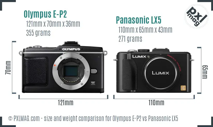 Olympus E-P2 vs Panasonic LX5 size comparison